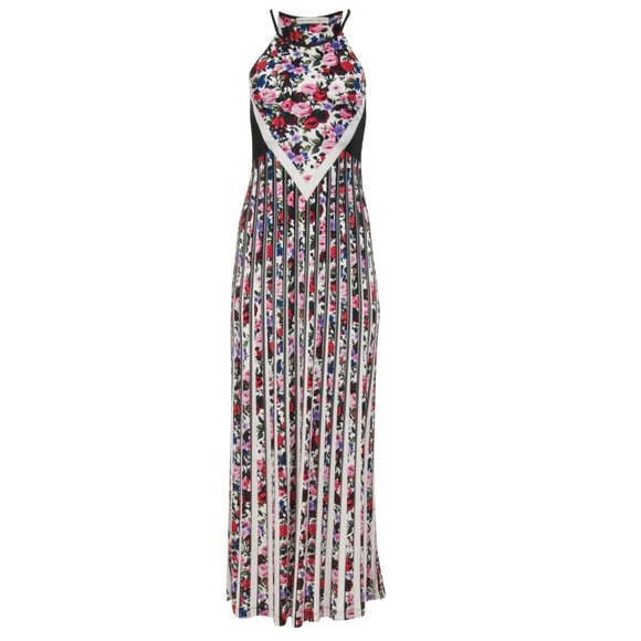 Mary KatrantzouMaxi Dress Small White Pink Floral Viscose Sleeveless Gown